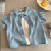 Mother & Kids Boys And Girls Shirts Embroidered Letters Soft Denim Children's Lapel Short Sleeved Shirt_viptrois.com