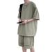 Men's Clothing Summer Waffle Knit Men's Sportswear Set Loose Fitting Short Sleeve Shirt And Shorts Plus Size Style Trendy Brand Clothes_viptrois.com