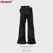 Men's Women's Vinyl Coated Micro-Layered Pants Unisex High Street Splicing Destroyed Black Samurai Jeans_viptrois.com