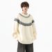 Pure Nordic Fair Isle Cable Knit Pullover For Men Korean Style Lazy Chic Jacquard Round Neck Raglan Sweater_viptrois.com