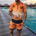 Men's 3D Digital Printed Lapel Polo Shirt And Shorts Set Casual Vacation Zipper Design_viptrois.com