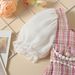 Mother&Kids Children's dress children's wool plaid pearl button small wool ball small fragrance puffle-sleeve children's princess dress_viptrois.com