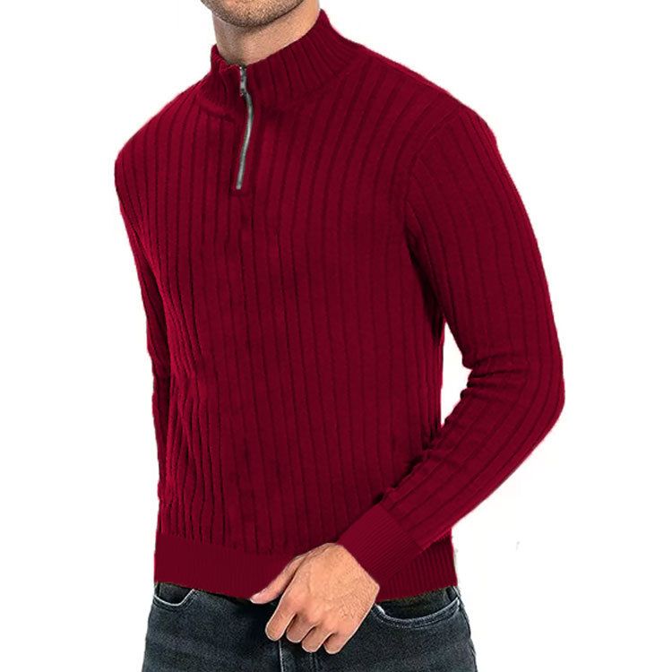Men’s Semi-Turtleneck Knit Sweater – Slim-Fit Zip-Up Pullover For Fall & Spring (Breathable Polyester, Minimalist Office-to-Casual Staple)_viptrois.com