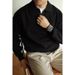 Loom European And American Retro V-Neck Stacked Collar Knitted Polo Shirt For Men, High-End Slim Fit Long Sleeve Sweatshirt,_viptrois.com