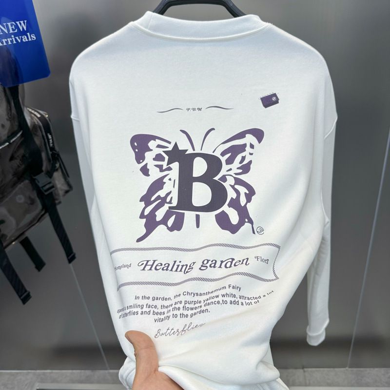 Spring and Autumn Original Men's Butterfly Round Neck Pullover Sweater Couple Fashion Casual White Sweater Trend B1CRE1230_viptrois.com