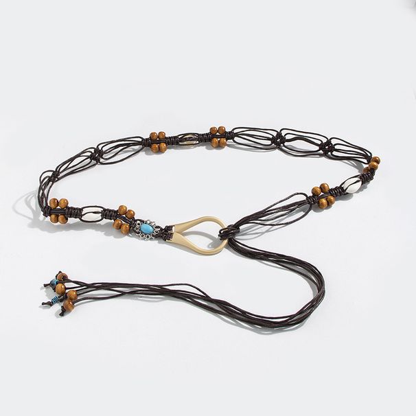 Bohemian Knot Ethnic Handmade Wooden Beads Shell Women's Belt Casual Vacation Style Exquisite Waist Rope_viptrois.com