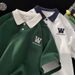 Men's Short Sleeve Polo Shirt Summer Loose Fit Embroidered Heavyweight Pure Cotton Youth College Style Color Blocking T-Shirt_viptrois.com