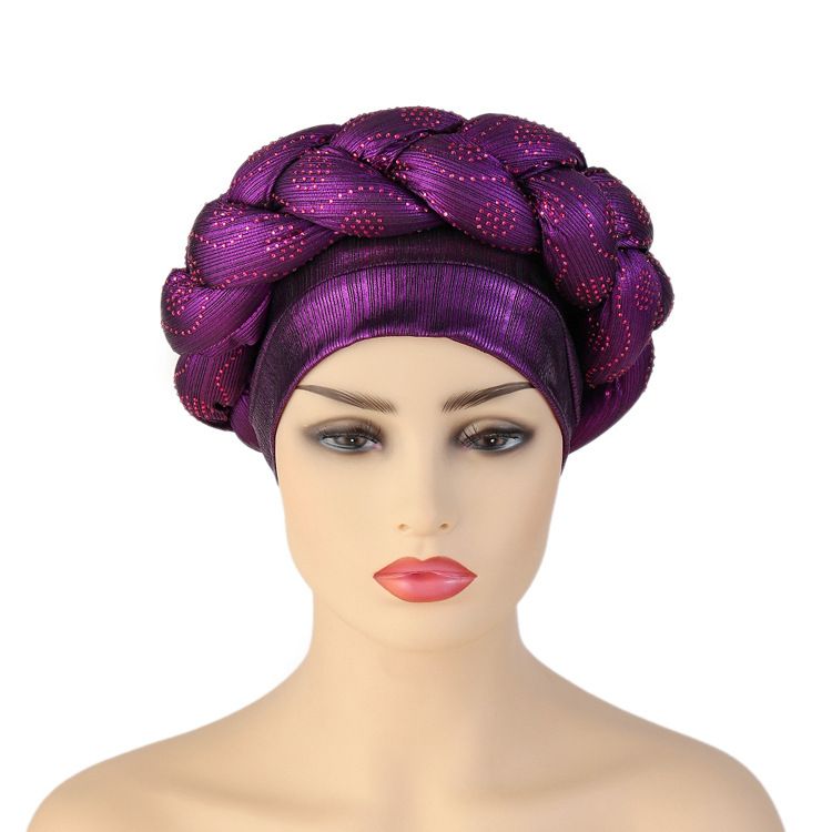 Fashionable and Exaggerated New Beauty Bar Hot Diamond Thick Braided Headband Muslim Hat_viptrois.com