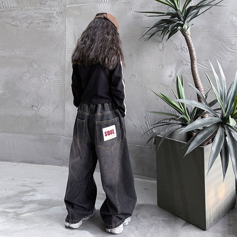 KA49 Black Stitching Jeans For Girls New Children's Miscellaneous European And American Jeans_viptrois.com