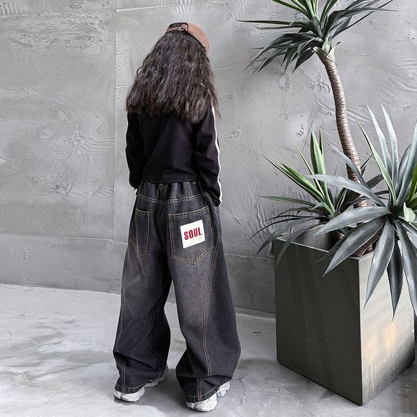 KA49 Black Stitching Jeans For Girls New Children's Miscellaneous European And American Jeans_viptrois.com