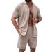 Men's Clothing Men's Solid Color Button Shirt And Shorts Suit Holiday Solid Color Casual Wear_viptrois.com