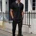 Men's Clothing Summer Two Piece Suit Waffle Print Collar Short Sleeved Trousers Casual Men's Suit_viptrois.com