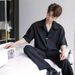 Men's Clothing Summer High End Light Mature Men's Handsome Casual Short Sleeved Boys Black Shirt Three Quarter Sleeve Top_viptrois.com