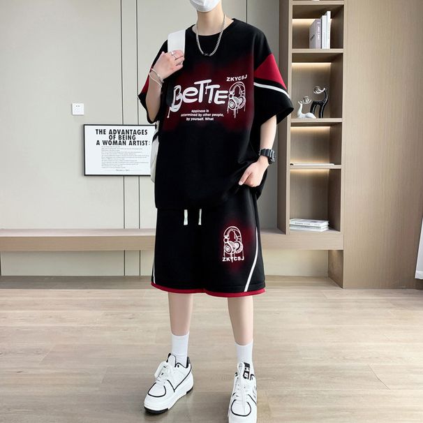 Men's Ice Silk Sports Suit Casual Loose Plus Size Short Sleeve Two Piece Set For Summer_viptrois.com