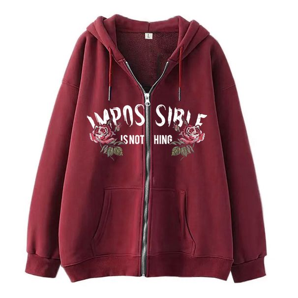Men's Clothing Trendy Simple Design Letter Rose Print Zipper Sweater Casual Loose Sweater Cardigan Jacket_viptrois.com