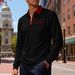 Men's Contrast Trim Zippered Polo Shirt - Long Sleeve Casual Top With Chest Pocket_viptrois.com