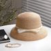 Hepburn Style Natural Raffia Bow Straw Hat For Women For Summer Travel Sun Protection Bucket Hat Bowler Hat_viptrois.com