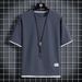 Men's Clothing Shirts And Clothing Waffle Round Neck Short Sleeves Two Piece Loose Large Size Ice Silk Thin Five Point Sleeves_viptrois.com