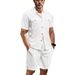 Men's Solid Color Pocket Shirt Short Sleeved Shorts Two Piece Suit_viptrois.com
