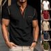 Men's Clothing Summer New Men's Henley Shirt Short Sleeve Striped Splicing Casual Sports Men's Short Sleeve_viptrois.com