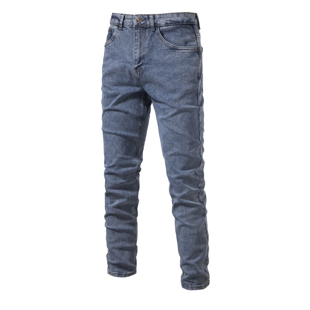 Man's clothing Men's personality denim wash trend casual micro elastic straight pants_viptrois.com