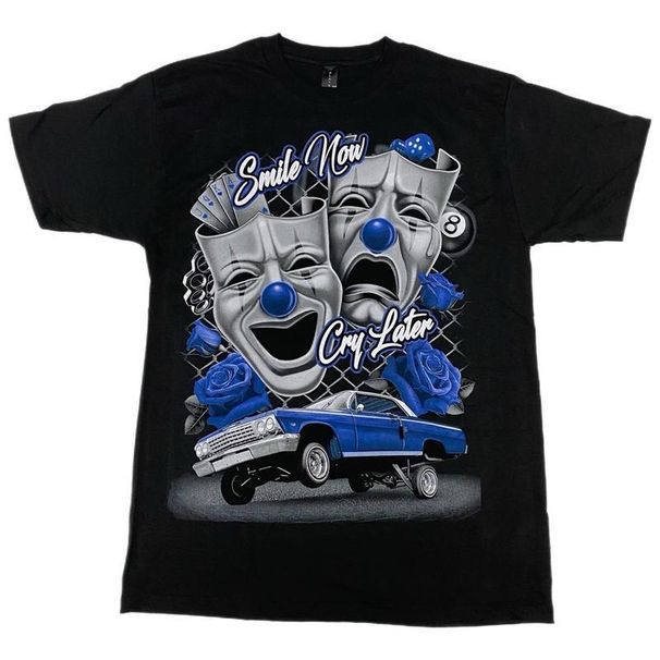 Camiseta Blue Smile Now Cry Later Low Rider Old School Para Hombres, 100% Algodón, Serigrafía, Cuello Redondo, Ropa De_viptrois.com