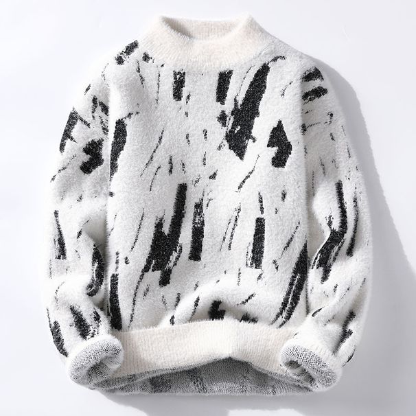 Men's Clothing Men's Fashion Personality Graffiti Half Turtleneck Thickened Sweater, Knitted Sweater Wool_viptrois.com