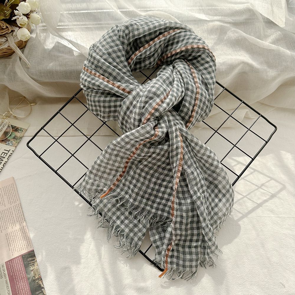 Unisex Thin wool scarf small fresh student bib small plaid shawl color scarf ins wind_viptrois.com