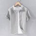Men's 100% Linen Short Sleeve Shirt, Breathable Relaxed Fit Casual Button-Down Top For Spring And Summer_viptrois.com