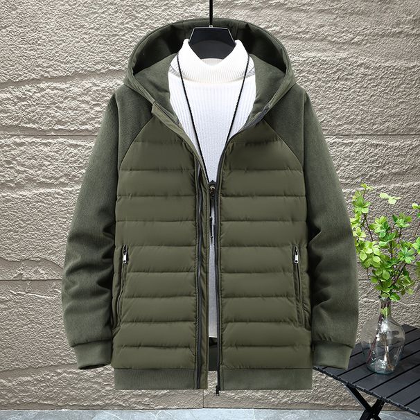 Men's Heavyweight Fleece-Lined Hooded Jacket With Knit Sleeves - Plus Size Winter Coat For Big & Tall (4xl-10xl, Black & Army Green)_viptrois.com