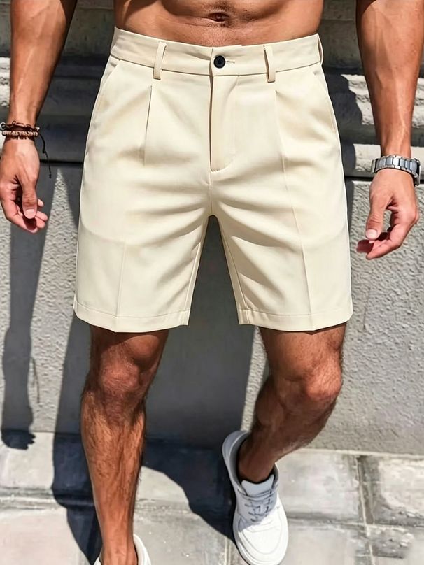 Men's Summer Solid Color Casual Shorts Quick Drying Slim Fit Business Five Point Pants_viptrois.com