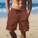 Men's Metallic Shiny Cargo Shorts With Multiple Pockets - Breathable Cotton Blend Workout Shorts For Running, Cycling & Outdoor Activities_viptrois.com