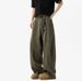 Army Green Deconstruction Splicing Overalls Men's Spring And Autumn American Retro High-end Washed Straight Wide-leg Scimitar Pants_viptrois.com