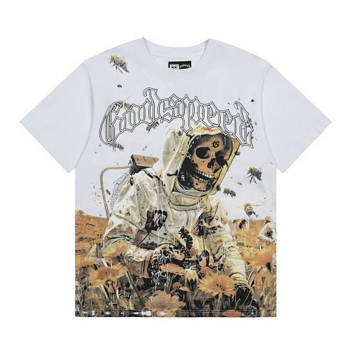 American Retro Skull Print Summer Casual Trend Hip-Hop Washed Short Sleeve T-Shirt_viptrois.com