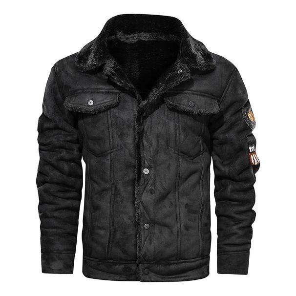 New Lapel Large Size Fur Integrated Men's Jacket Fleece Thickened Stand-up Collar Locomotive Jacket_viptrois.com