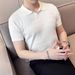Knitted Thin Ice Silk Polo Shirt Men's Short Sleeved Summer Comfortable And Versatile Breathable Cool V Neck Business Casual T Shirt_viptrois.com