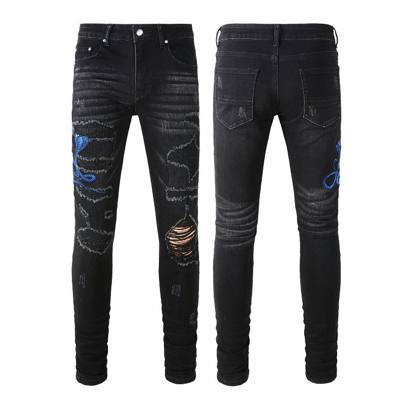 Men's Clothing New hip hop embroidered ripped patch jeans large size stretch men's pants_viptrois.com