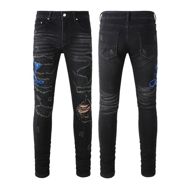 Men's Clothing New hip hop embroidered ripped patch jeans large size stretch men's pants_viptrois.com