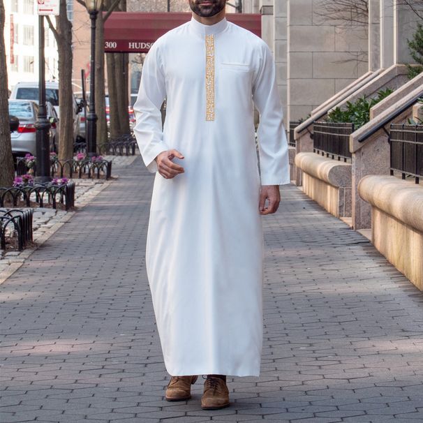 Men's Clothing Middle Eastern Muslim Long Sleeved Ethnic Style Embroidery Arab Stand Up Collar Men's Robe_viptrois.com
