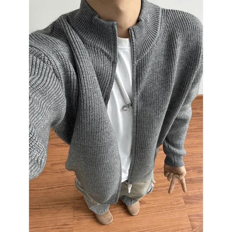 Half High Collar Cardigan Sweater, Retro Versatile Casual Long Sleeved Knit Sweater Jacket_viptrois.com