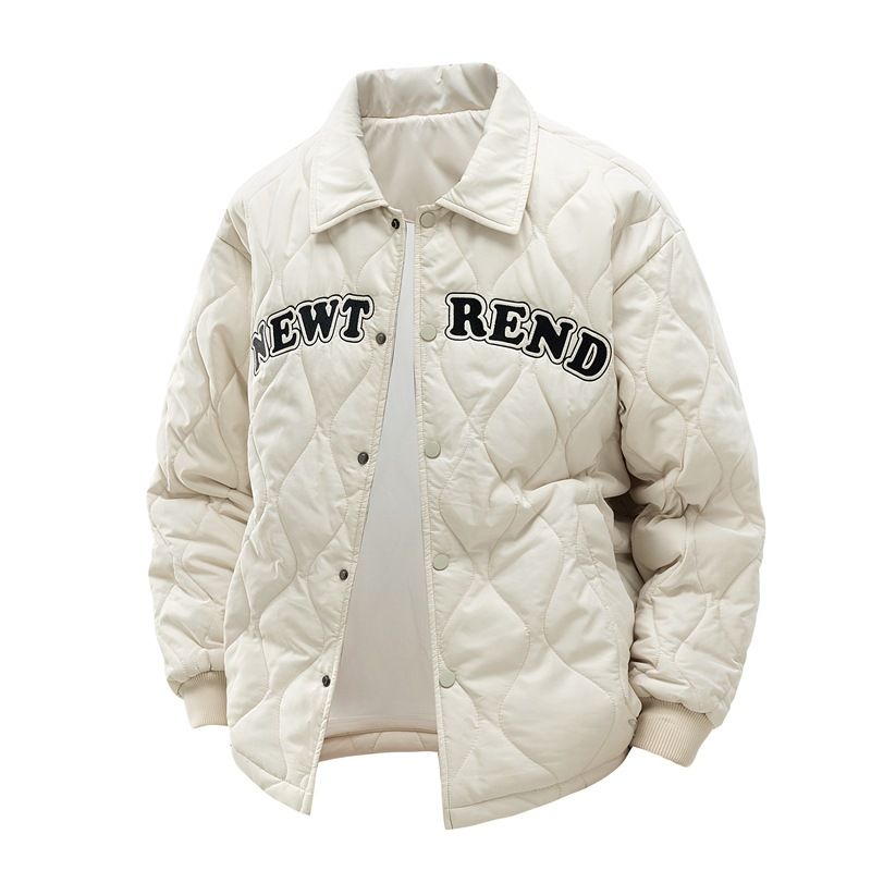 Men's Clothing Customized Single Breasted Lapel Cotton Coat For Men Winter Diamond Shaped Letter Embroidery Couple Style Loose Cotton Coat_viptrois.com