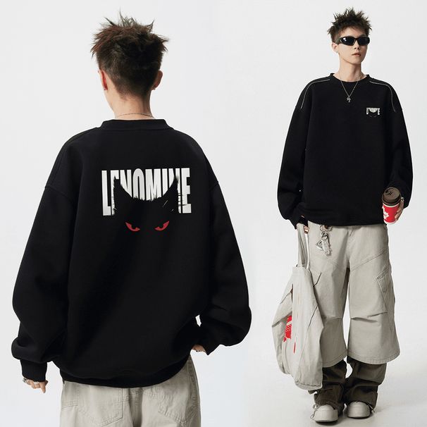 Heavy High Street Hatless Top Sweater Premium Printing Crew Neck Ruffian Handsome Long Sleeve Letter Demon American Autumn Men_viptrois.com