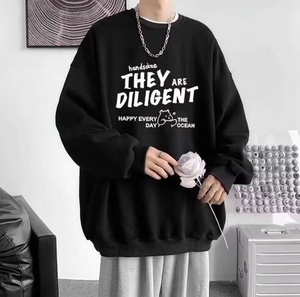 Spring And Autumn Round Neck Sweatshirt For Men, Printed Drop Shoulder Base Shirt, Loose Hoodless Jacket, Trendy Couple_viptrois.com