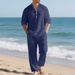 Men's Loose Casual V-Neck Henley Shirt Long Sleeve Breathable Linen Cotton Polyester Blend For Autumn In Black Gray Khaki_viptrois.com