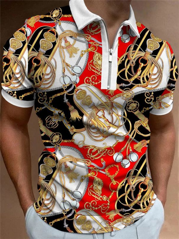 Summer Fashion New 3D Printed Men's Business Turn-Down Collar Polo Shirt Casual Short Sleeve Slim Fit Top_viptrois.com