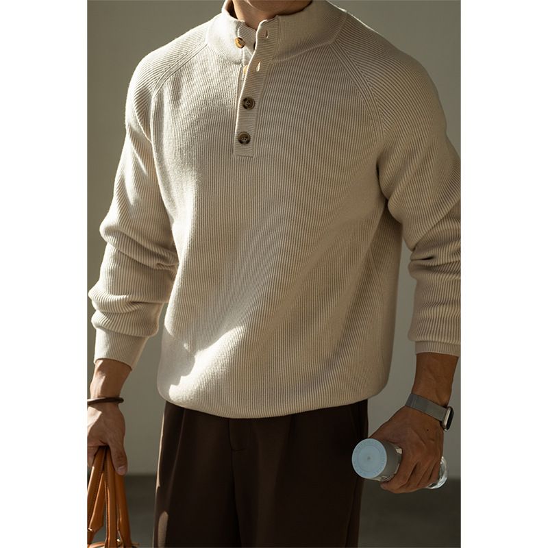 Old Money Style Wool Blend Raglan Henley Neck Long Sleeve T-Shirt For Men 2025 Autumn Winter Draped Skin-Friendly Casual_viptrois.com