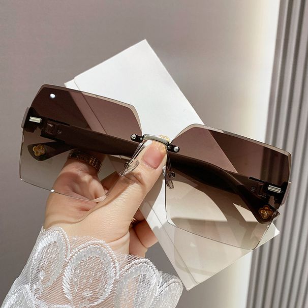 Fashion Sunglasses Women's High-end Sense New Frameless Sunglasses Women's Sunscreen UV Protection Big Face Thin Sunglasses_viptrois.com