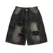 Men's Distressed Denim Shorts, Lightweight Ripped Knee-Length Cargo Shorts With Multiple Pockets, Loose Fit Streetwear Hip Hop Style Summer Shorts_viptrois.com