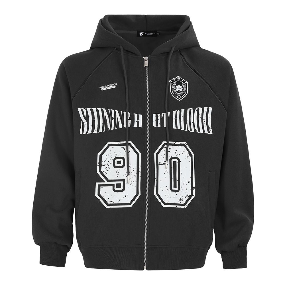 Vintage Digital Print Hooded Cardigan Sweatshirt Men's Autumn Loose Casual Street Style Long Sleeve Hoodie Jacket_viptrois.com
