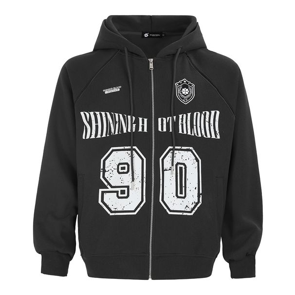 Vintage Digital Print Hooded Cardigan Sweatshirt Men's Autumn Loose Casual Street Style Long Sleeve Hoodie Jacket_viptrois.com